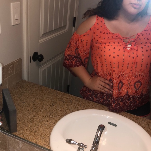 Orange Pattern Bright Blouse - Picture 2 of 5